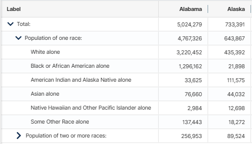 Census Table P1 Excerpt